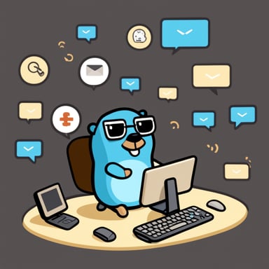 Go Blue Gopher is sitting at a control panel with screens showing email and SMS and tweet icons flying all over it.