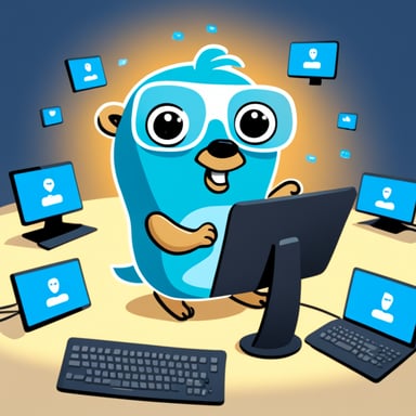 Go Blue Gopher is sitting at a control panel with screens showing email and SMS and tweet icons flying all over it.