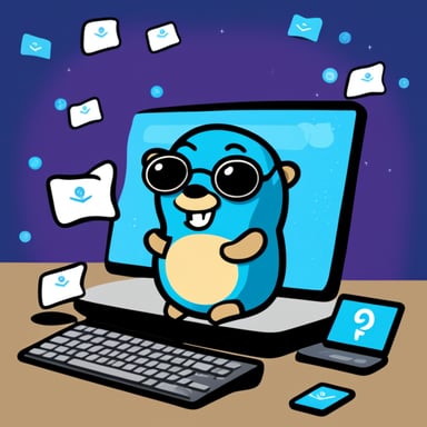 Go Blue Gopher is sitting at a control panel with screens showing email and SMS and tweet icons flying all over it.