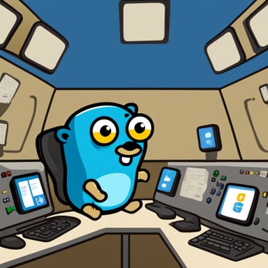 Go Blue Gopher is sitting at a control panel with screens showing email and SMS and tweet icons flying all over it.