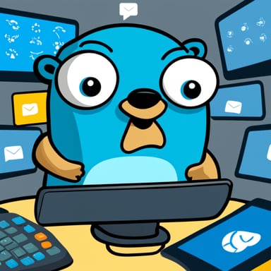 Go Blue Gopher is sitting at a control panel with screens showing email and SMS and tweet icons flying all over it.