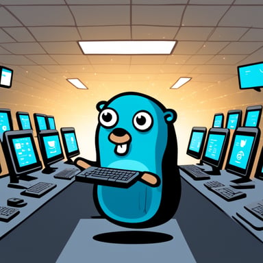 Go Blue Gopher is sitting at a control panel with screens showing email and SMS and tweet icons flying all over it.