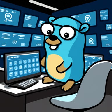 Go Blue Gopher is sitting at a control panel with screens showing email and SMS and tweet icons flying all over it.