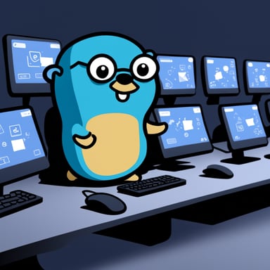 Go Blue Gopher is sitting at a control panel with screens showing email and SMS and tweet icons flying all over it.