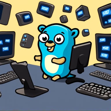 Go Blue Gopher is sitting at a control panel with screens showing email and SMS and tweet icons flying all over it.