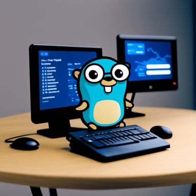 Go Blue Gopher is sitting at a control panel with screens showing email and SMS and tweet icons flying all over it.