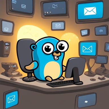 Go Blue Gopher is sitting at a control panel with screens showing email and SMS and tweet icons flying all over it.