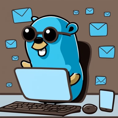 Go Blue Gopher is sitting at a control panel with screens showing email and SMS and tweet icons flying all over it.