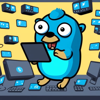 Go Blue Gopher is sitting at a control panel with screens showing email and SMS and tweet icons flying all over it.