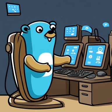 Go Blue Gopher is sitting at a control panel with screens showing email and SMS and tweet icons flying all over it.