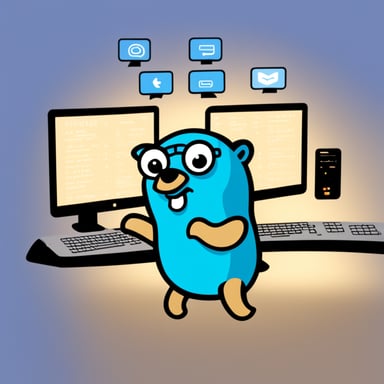 Go Blue Gopher is sitting at a control panel with screens showing email and SMS and tweet icons flying all over it.