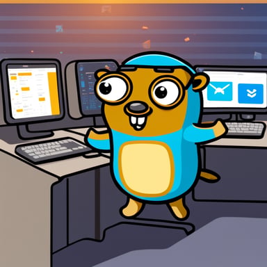 Go Blue Gopher is sitting at a control panel with screens showing email and SMS and tweet icons flying all over it.