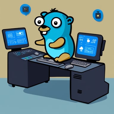 Go Blue Gopher is sitting at a control panel with screens showing email and SMS and tweet icons flying all over it.