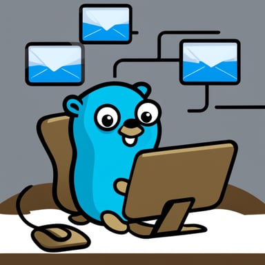 Go Blue Gopher is sitting at a control panel with screens showing email and SMS and tweet icons flying all over it.