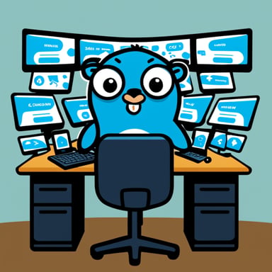 Go Blue Gopher is sitting at a control panel with screens showing email and SMS and tweet icons flying all over it.