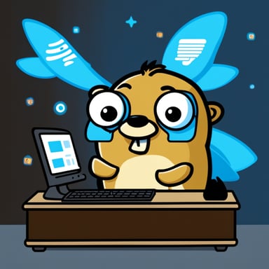 Go Blue Gopher is sitting at a control panel with screens showing email and SMS and tweet icons flying all over it.