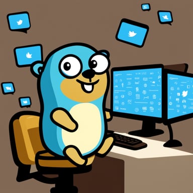 Go Blue Gopher is sitting at a control panel with screens showing email and SMS and tweet icons flying all over it.