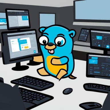 Go Blue Gopher is sitting at a control panel with screens showing email and SMS and tweet icons flying all over it.