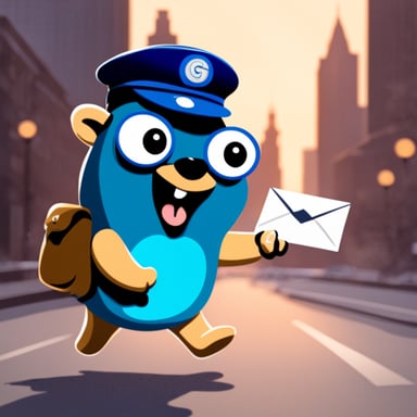 A happy go blue gopher delivering mail.