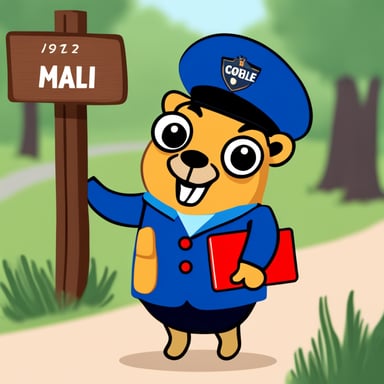 A happy Go Blue Gopher delivering mail wearing a postman outfit.