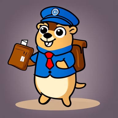 A happy Go Blue Gopher delivering mail wearing a postman outfit.