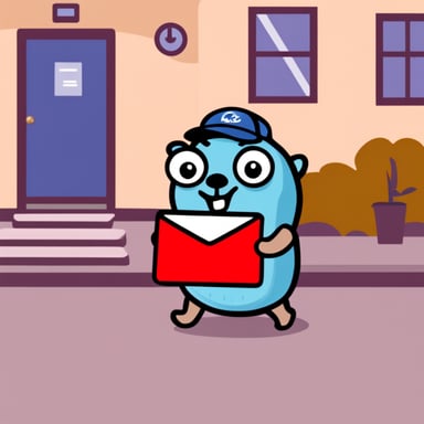 Go Blue Gopher delivering mail