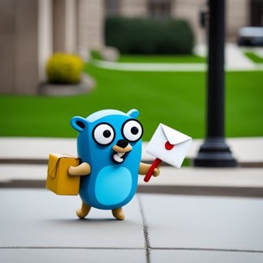 Go Blue Gopher delivering mail