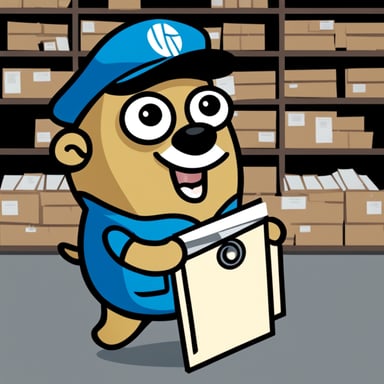 A happy Go Blue Gopher delivering mail.
