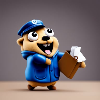 A happy Go Blue Gopher delivering mail.