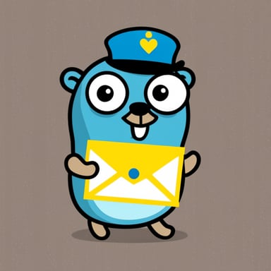 A happy go blue gopher delivering mail.