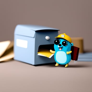 A happy go blue gopher delivering mail.