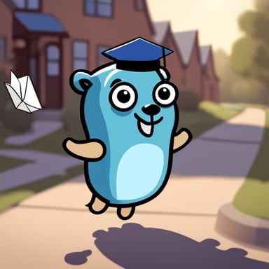 A happy go blue gopher delivering mail.
