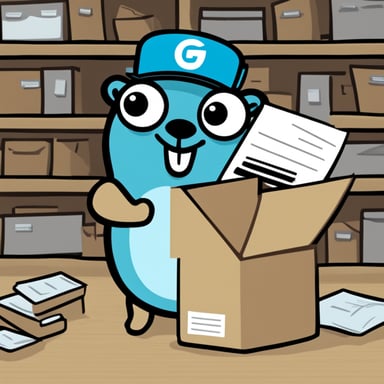 A happy go blue gopher delivering mail.