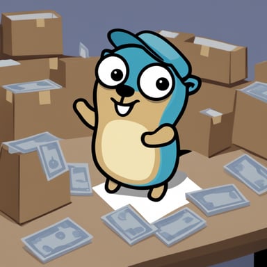 A happy Go Blue Gopher delivering mail.