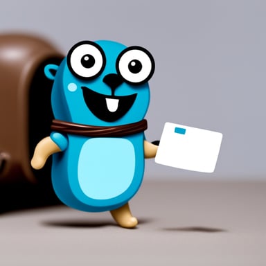 A happy Go Blue Gopher delivering mail.