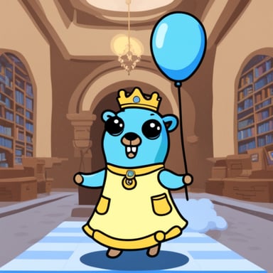 Go blue gopher in a dress in castle
