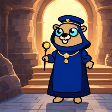 Go blue gopher in a dress in castle