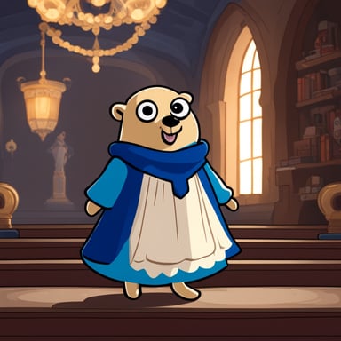 Go blue gopher in a dress in castle