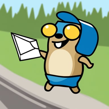 A happy go blue gopher delivering mail.