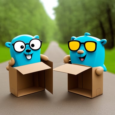 Go Blue Gopher and two friends with a big box.