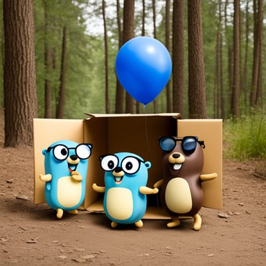 Go Blue Gopher and two friends with a big box.