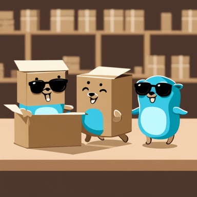 Go Blue Gopher and two friends with a big box.
