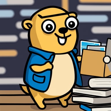 A happy go blue gopher delivering mail.