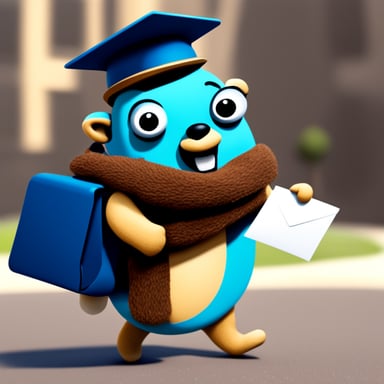 A happy go blue gopher delivering mail.