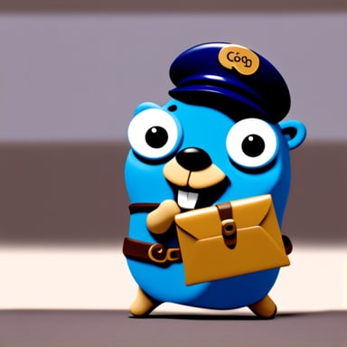 A happy Go Blue Gopher delivering mail.
