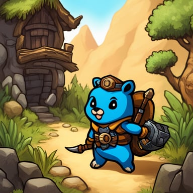 In a Monster Hunter style adventure, Go Blue Gopher becomes the unlikely hero. Armed with tailor-made armor and unique weapons, Go Blue Gopher sets out to track and hunt down formidable monsters. Each quest brings new challenges and requires strategic planning, but with agility and intelligence, Go Blue Gopher proves to be a master hunter.