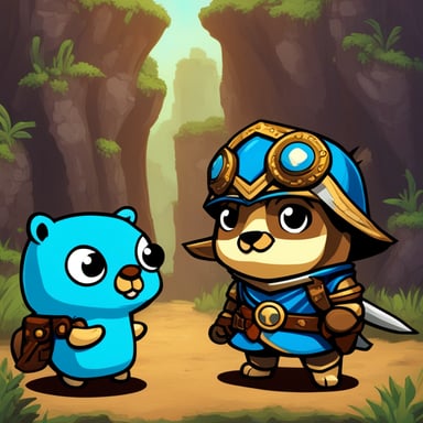 In a Monster Hunter style adventure, Go Blue Gopher becomes the unlikely hero. Armed with tailor-made armor and unique weapons, Go Blue Gopher sets out to track and hunt down formidable monsters. Each quest brings new challenges and requires strategic planning, but with agility and intelligence, Go Blue Gopher proves to be a master hunter.