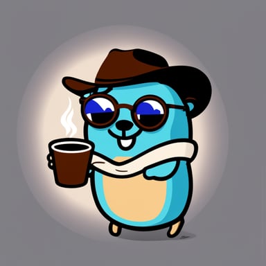 Go Blue Gopher with glasses and coffee