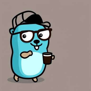Go Blue Gopher with glasses and coffee