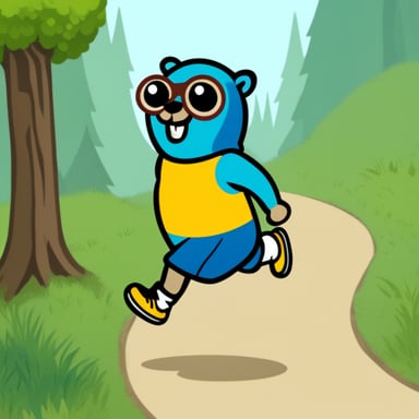 Go Blue Gopher jogging with running shoes.